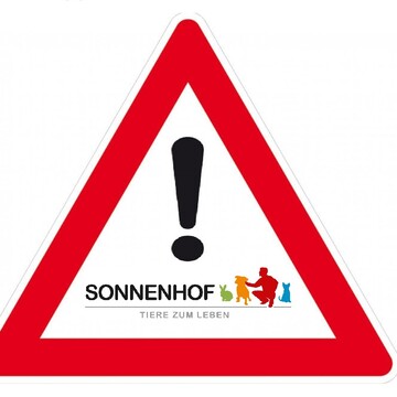 © Landestierschutz Burgenland Achtung-Symbol mit Sonnenhof-Logo